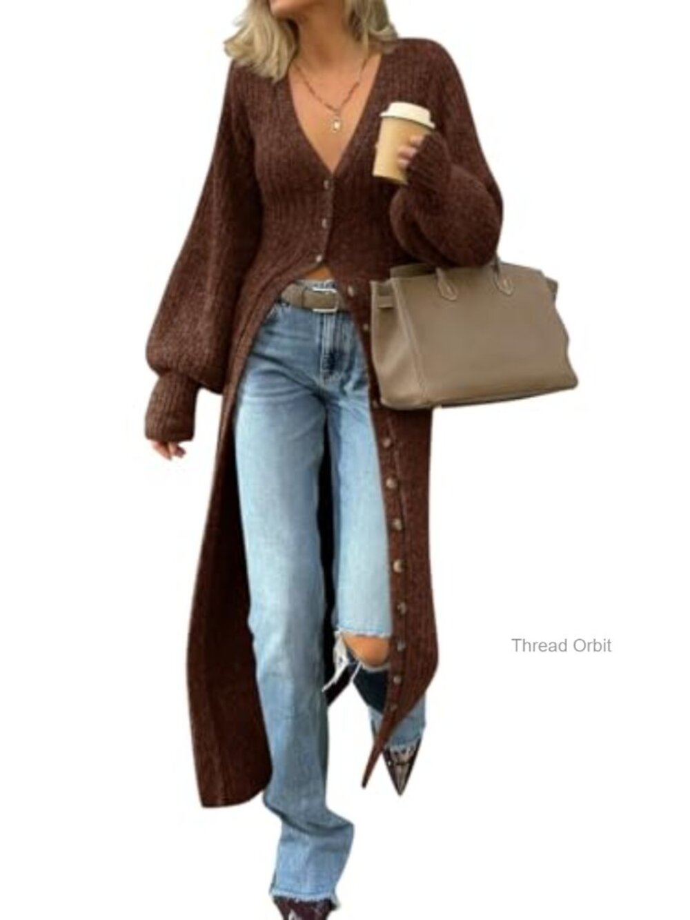 Women's Long Cardigan Sweater Maxi Dress V-Neck Button Down Knit Duster